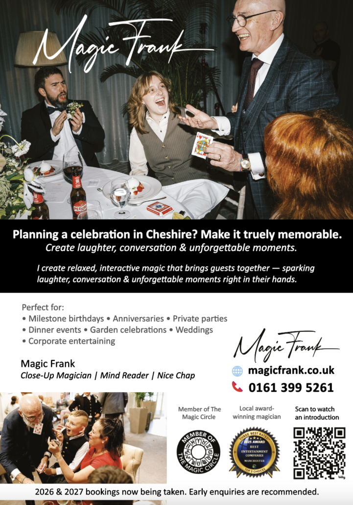 Happy Client with leaflets – Magic Frank front